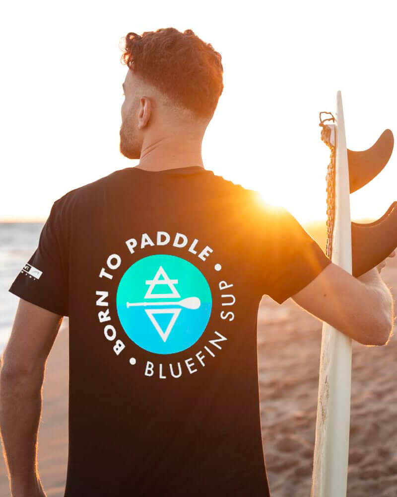 Bluefin Born To Paddle Black T-Shirt made of recycled cotton