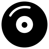 Black vinyl record icon with a white center and groove detail.