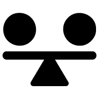 Black icon of a seesaw with two circles balanced on either end.
