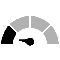 Black gauge icon indicating speed or performance level.