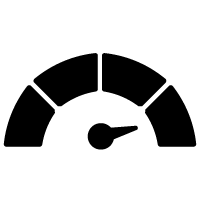 Black speedometer icon indicating varying levels of measurement or performance.