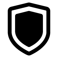 Black shield icon with a simple design representing protection and security.