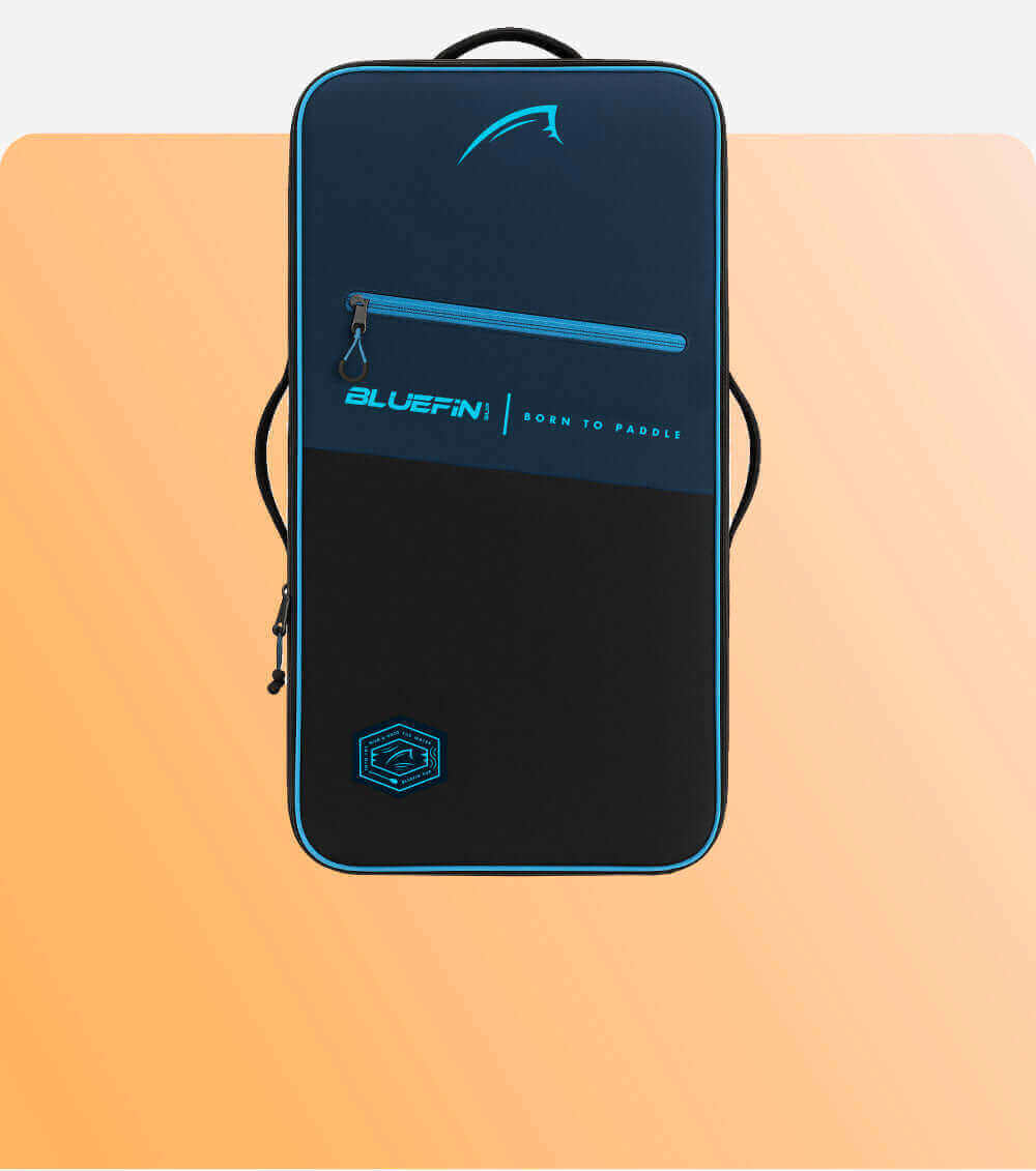 Bluefin paddle board bag on a peach background