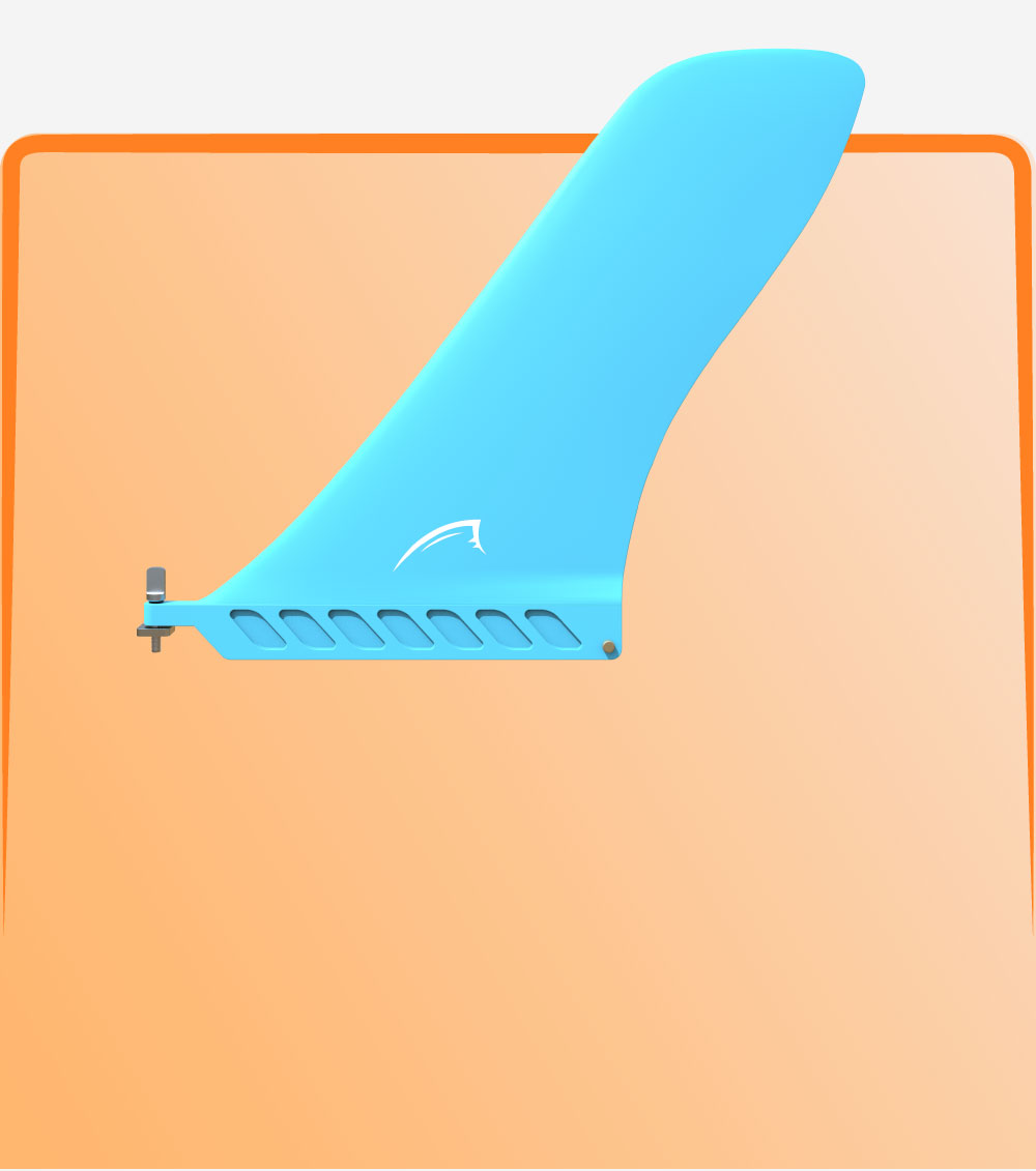 Blue universal fin on a peach background