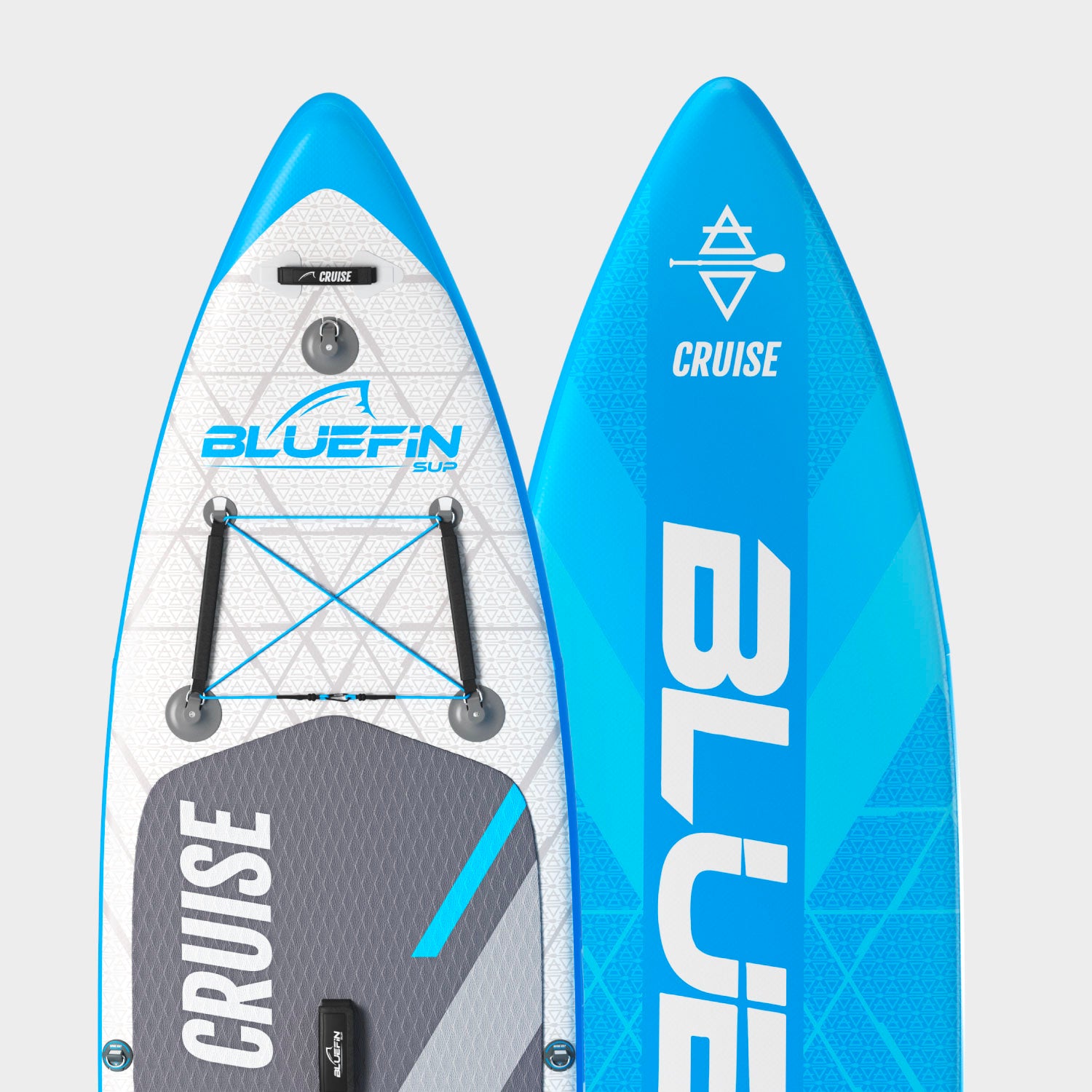 Bluefin SUP Cruise paddleboard, featuring a sleek blue design and sturdy grip. Ideal for paddleboarding adventures.