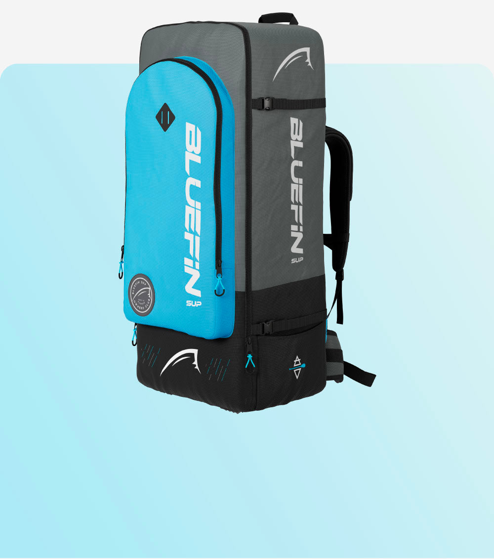 image of a sup carry backpack on blue background
