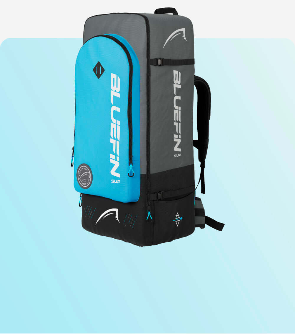 image of a sup carry backpack on blue background