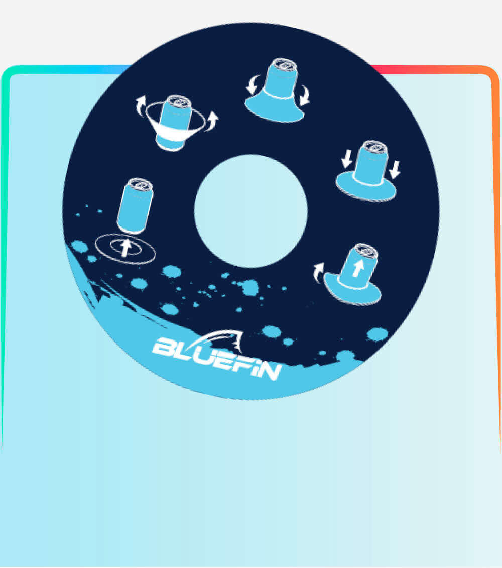 Infographic showing Bluefin SUP features with icons demonstrating functionality.