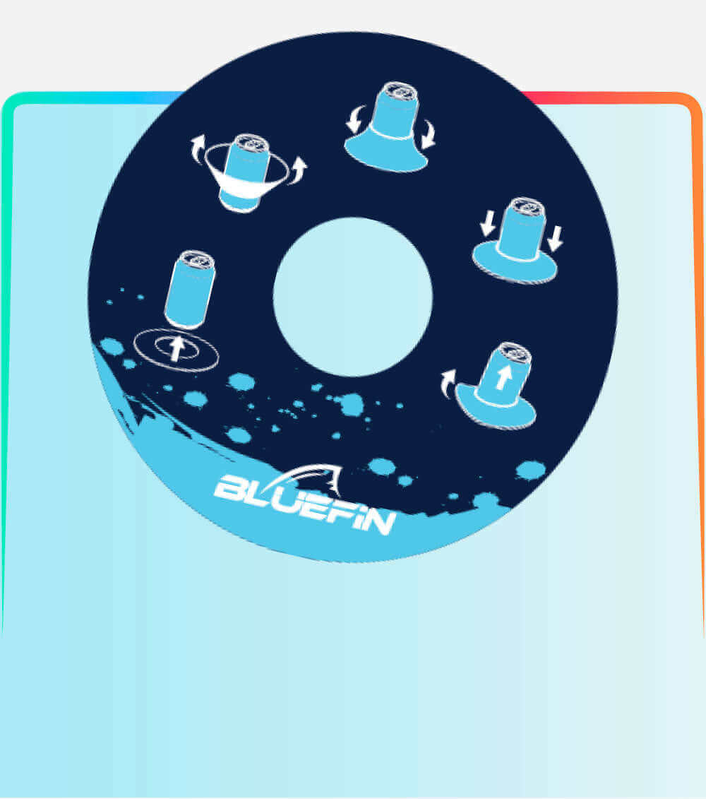 Infographic showing Bluefin SUP features with icons demonstrating functionality.
