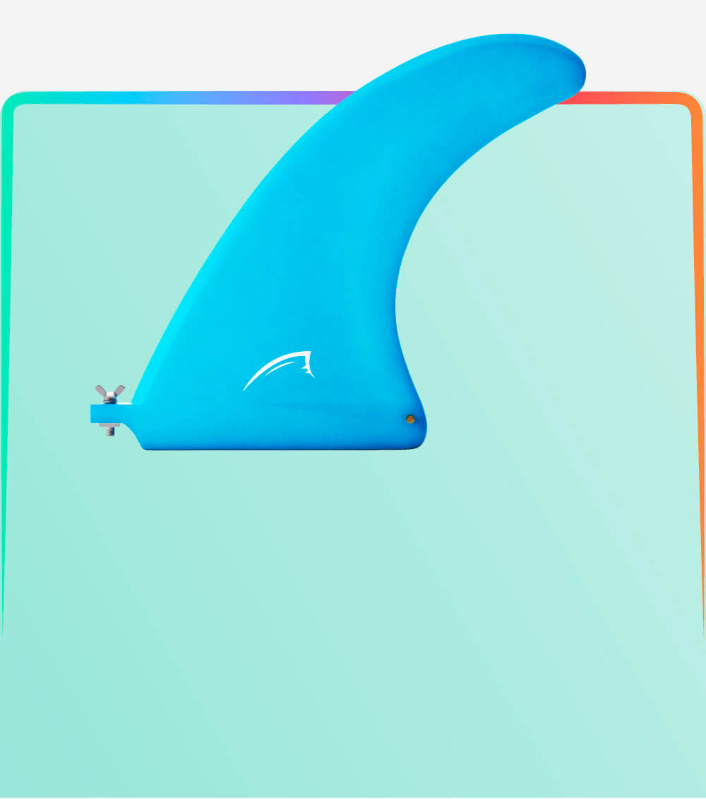 Blue fin for a stand-up paddleboard on a colorful background. Ideal for stability and performance.