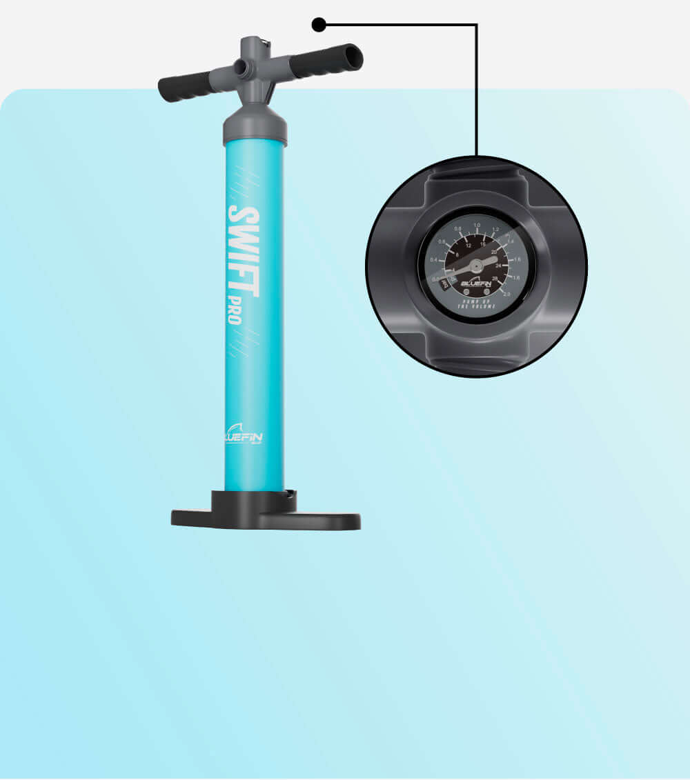 image of the swift pro pump on blue background