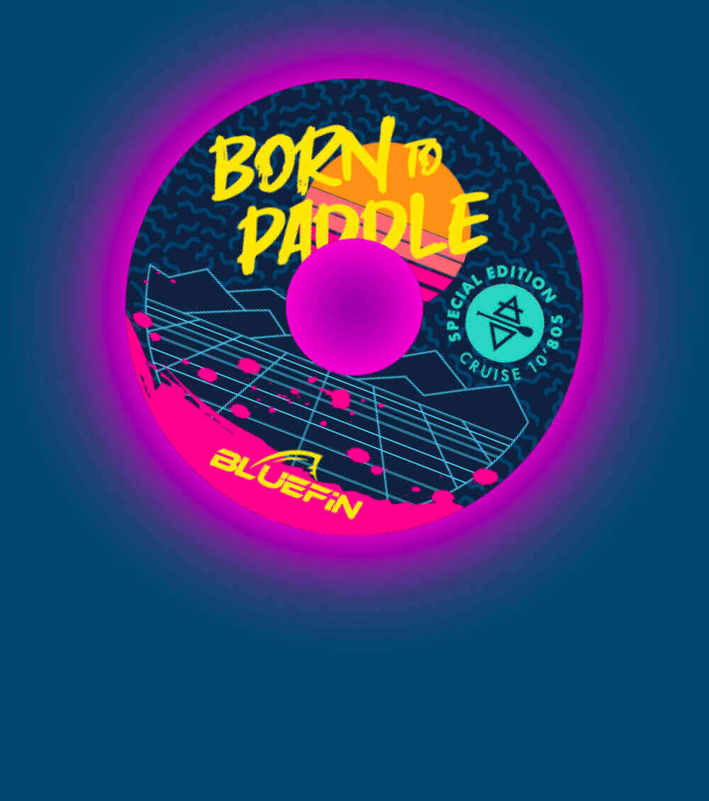 Colorful Bluefin SUP design featuring "Born to Paddle" and "Special Edition." Perfect for paddling enthusiasts.