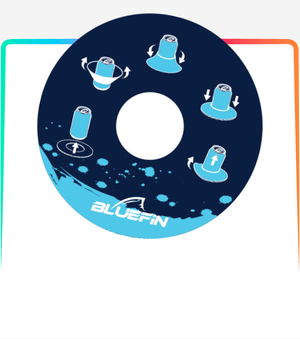 Illustration depicting Bluefin SUP product features with directional arrows and icons.