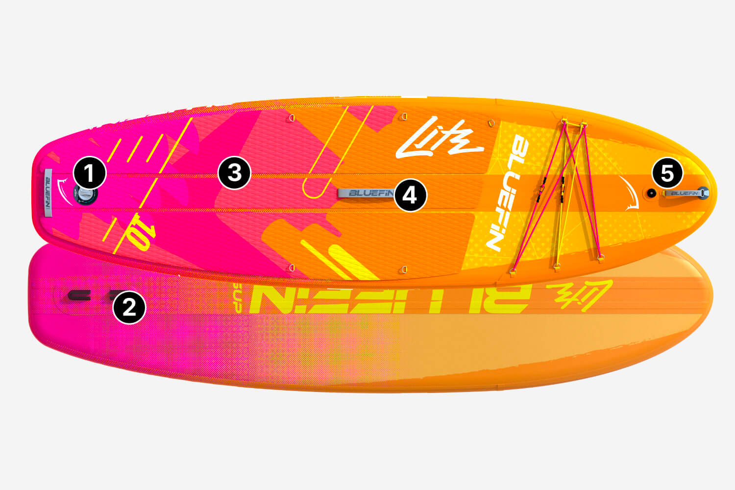 A photo showing the coral pink colourway for the Bluefin Lite inflatable paddle board, the perfect travel sup