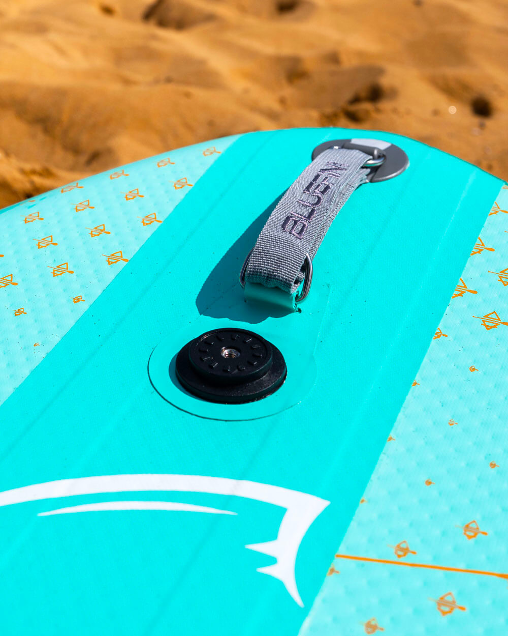 Close up shot of the Bluefin Sup carry straps for the Lite Colourway Blue Lagoon