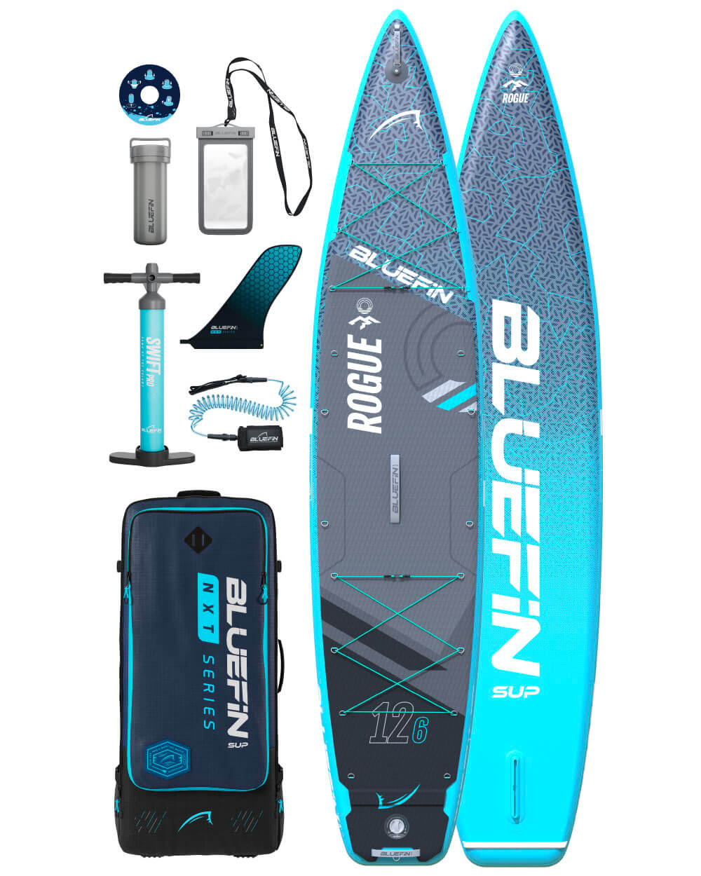 Bluefin SUP speciality Rogue paddle board with accessories