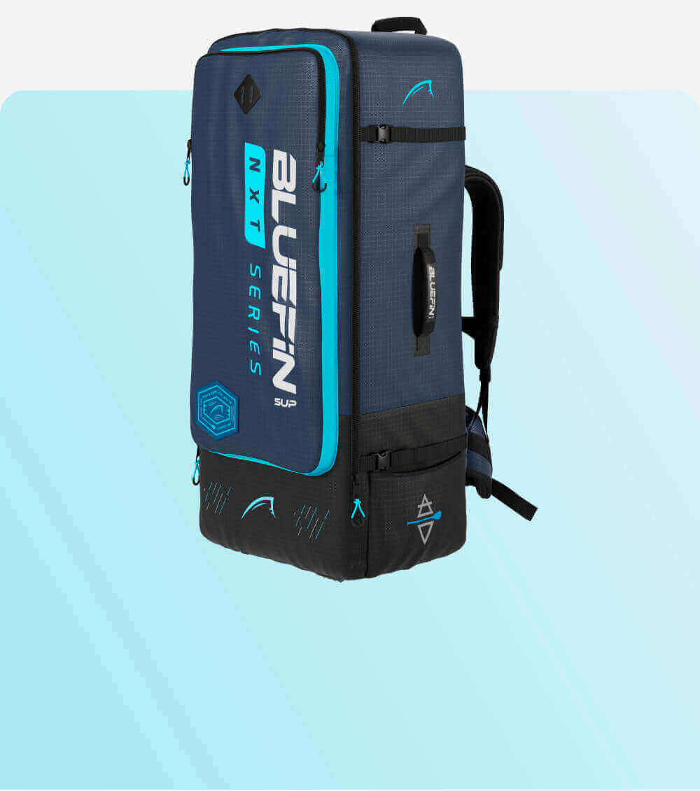 Bluefin SUP NXT Series backpack featuring a sleek design and vibrant colors, ideal for paddleboard gear.