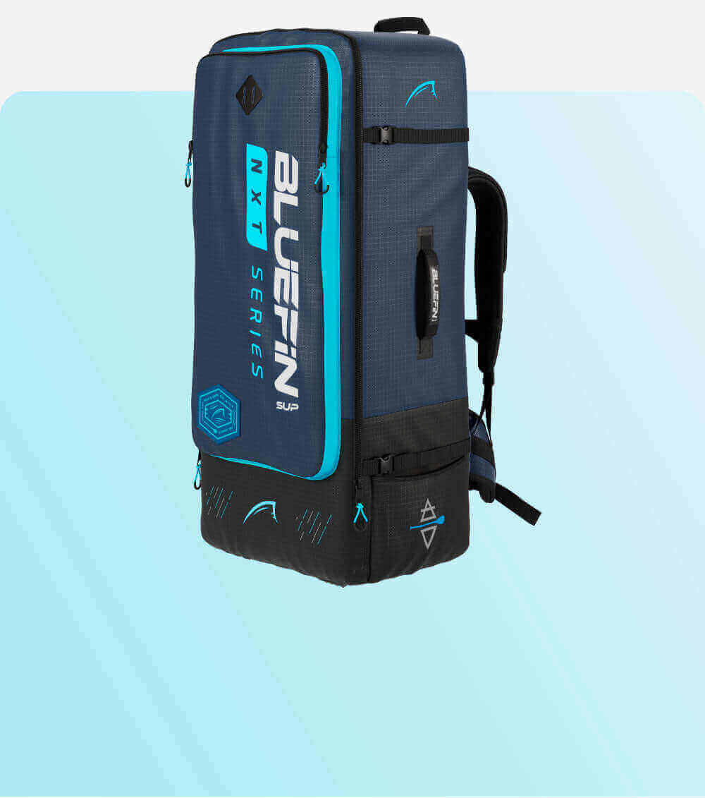 Bluefin SUP NXT Series backpack featuring a sleek design and vibrant colors, ideal for paddleboard gear.