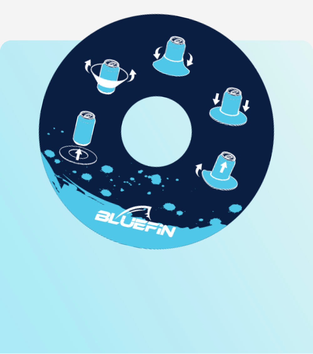 Illustration of Bluefin SUP instructions showing paddle positions and movements.