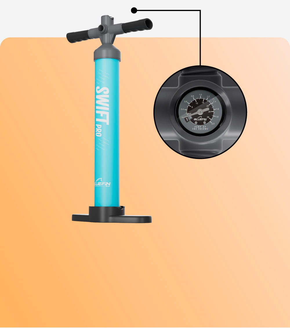 bluefin swift pro pump on a peach background