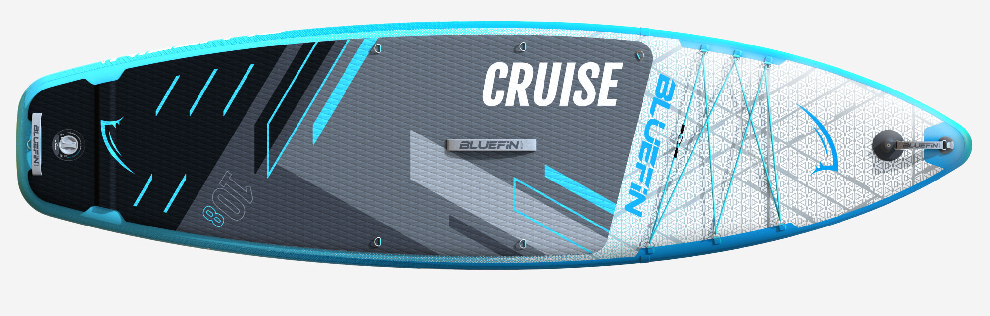 Bluefin SUP Cruise paddle board with a sleek design in black and blue colors.