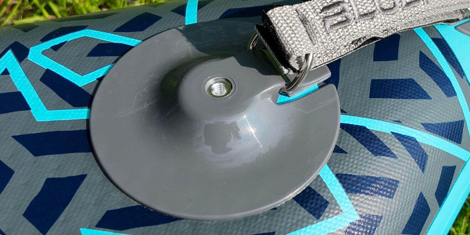Close-up of the action mount on the rogue paddleboard