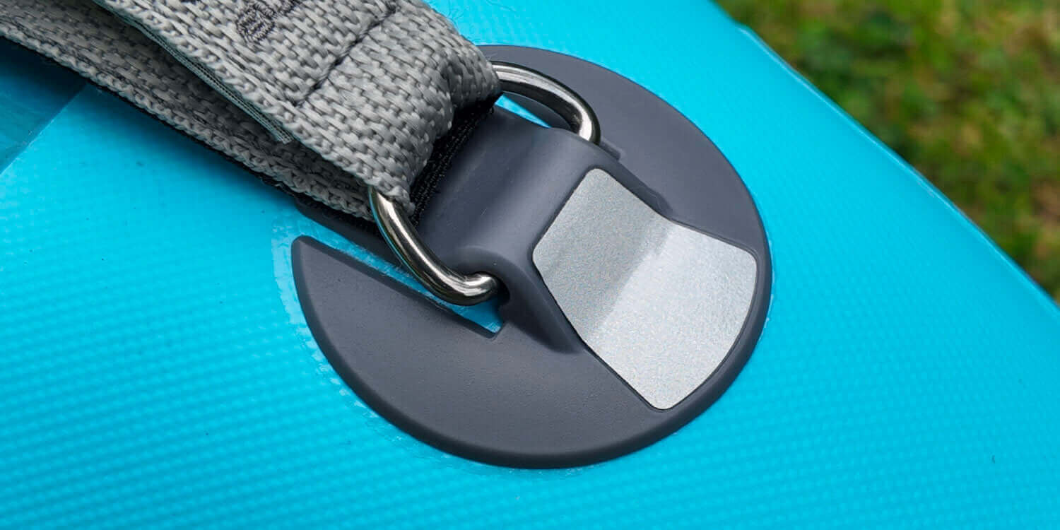 close up of the reflective d-rings on the rogue paddleboard