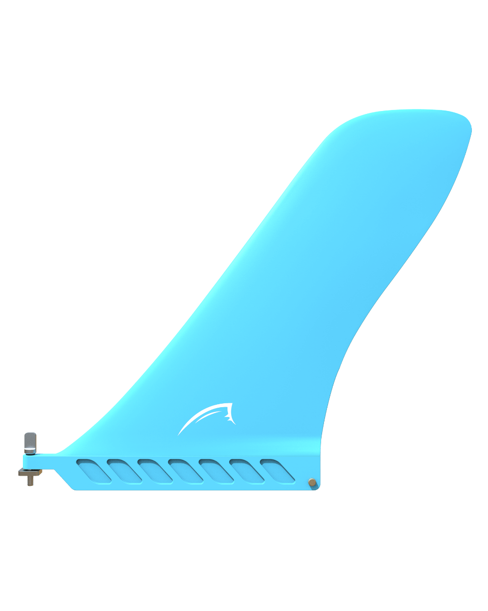 Blue universal touring fin with a white Bluefin logo for a stand up paddle board
