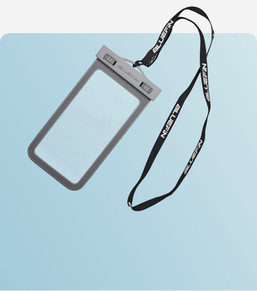 waterproof phone case on a grey background