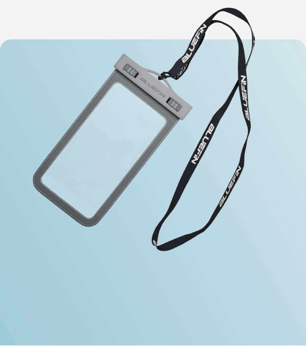 waterproof phone case on a grey background