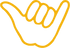Yellow shaka hand gesture symbolizing aloha spirit and casual friendship.