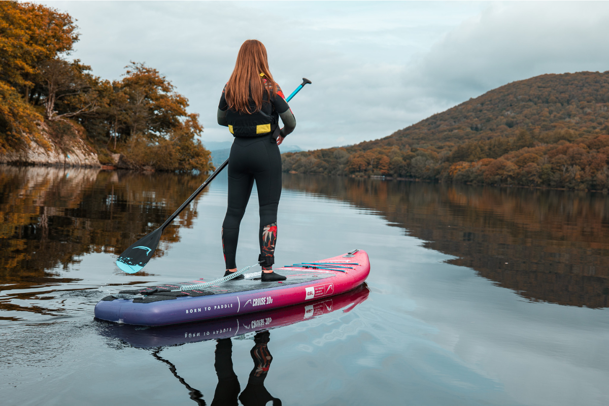 lady stood on Paddleboard in a lake