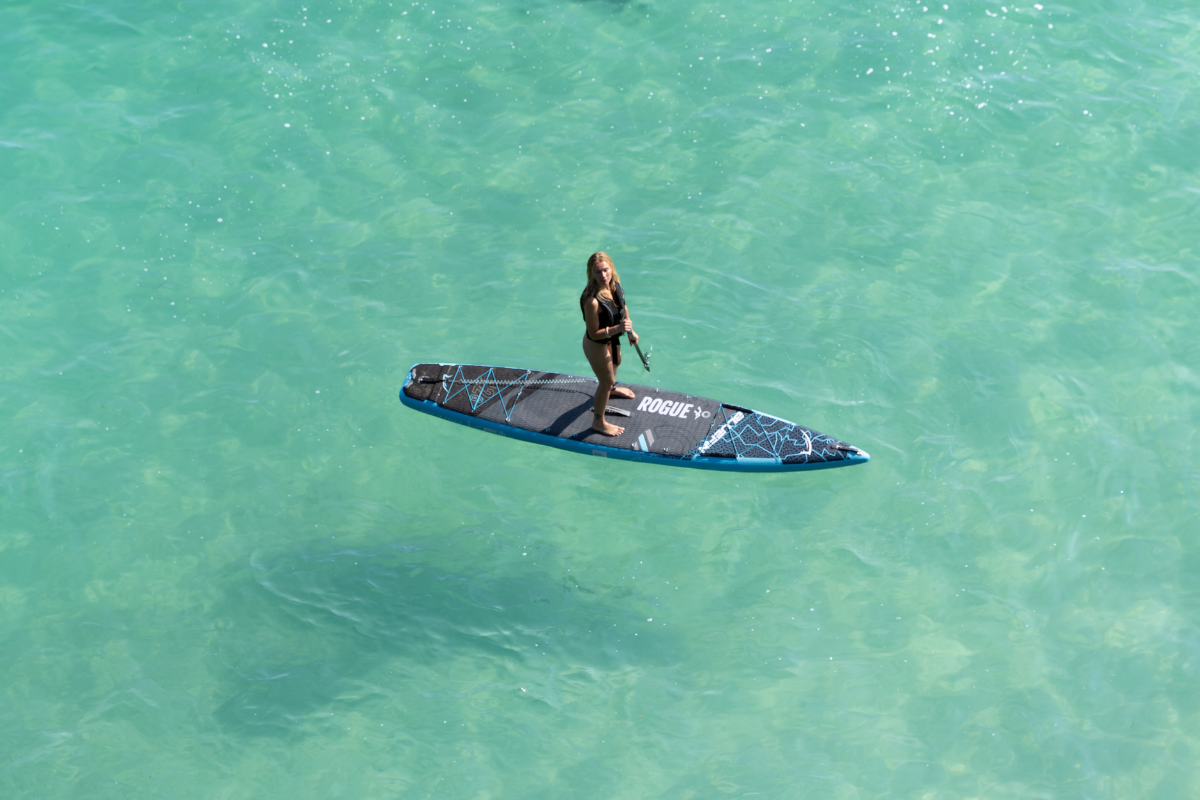 woman standing on a paddleboard in the ocean