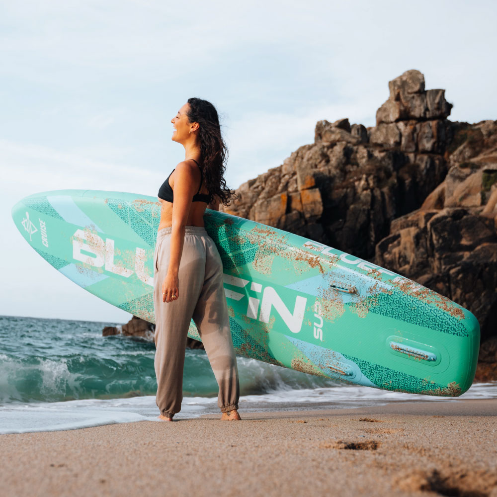 Cruise 12' Gecko Blue Bluefin Inflatable Paddle Board - On beach