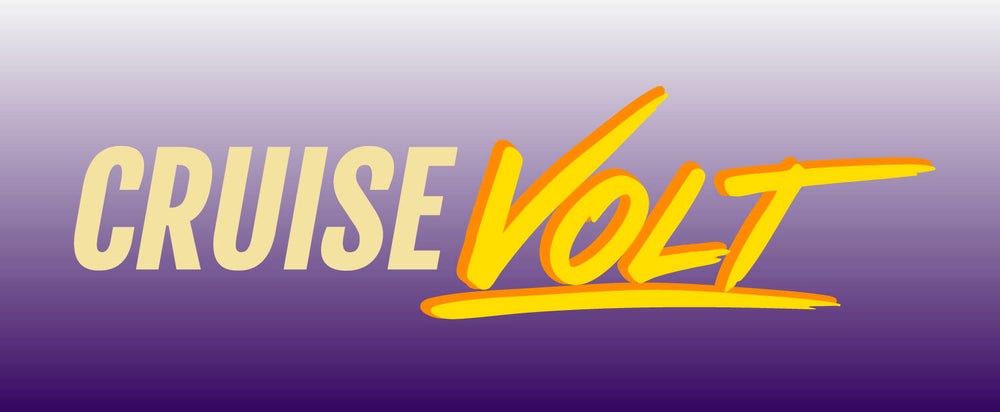 Text graphic with the words 'CRUISE VOLT' in yellow and orange on a purple gradient background