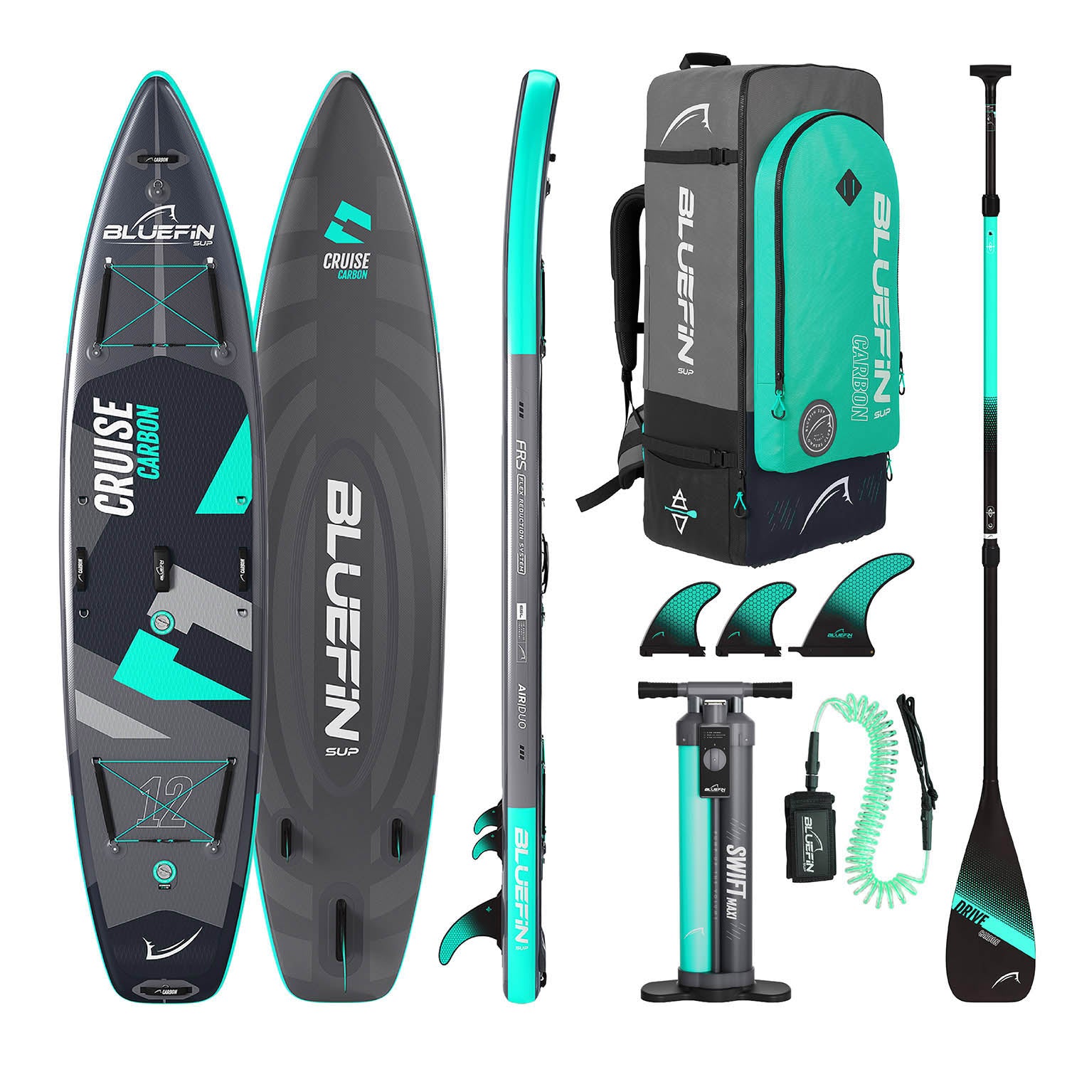 Cruise Carbon 12' Bluefin Inflatable Paddleboard - Full Package with Accessories